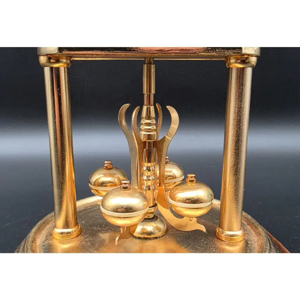 Vintage United Model 975 Brass Anniversary Clock w/ Glass Dome Works - Rare